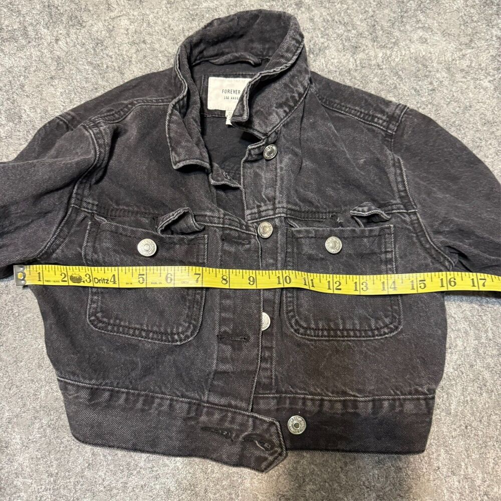 Forever 21 Womens Denim Cropped Trucker Jacket Size S Charcoal Black - Picture 4 of 5